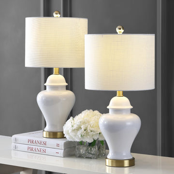 Qin 22" Ceramic/Iron Classic Cottage LED Table Lamp - JONATHAN Y